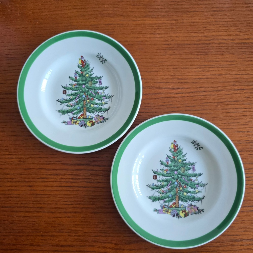 Spode Christmas Tree 6 Inch Bread Butter Plates Set 2 S3324-A7